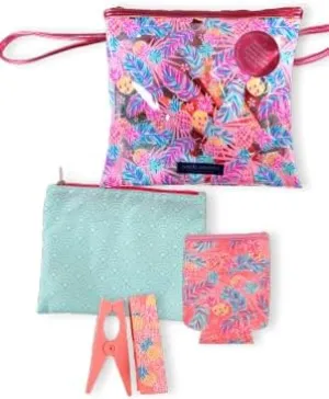 Summer Essential Kit For The Beach, Lake & Pool - Waterproof Pouch, Towel Clips, Can Holder, Coin Pouch - Simply Southern (Pineapple)