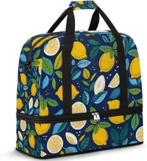 Summer Fruits Lemon Travel Duffel Bag for Women Men Weekender Overnight Bag with Shoe Compartment Foldable Sports Gym Luggage Bag