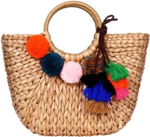 Summer Rattan Bag for Women Straw Hand-woven Top-handle Handbag Beach Sea Straw Rattan Tote Clutch Bags