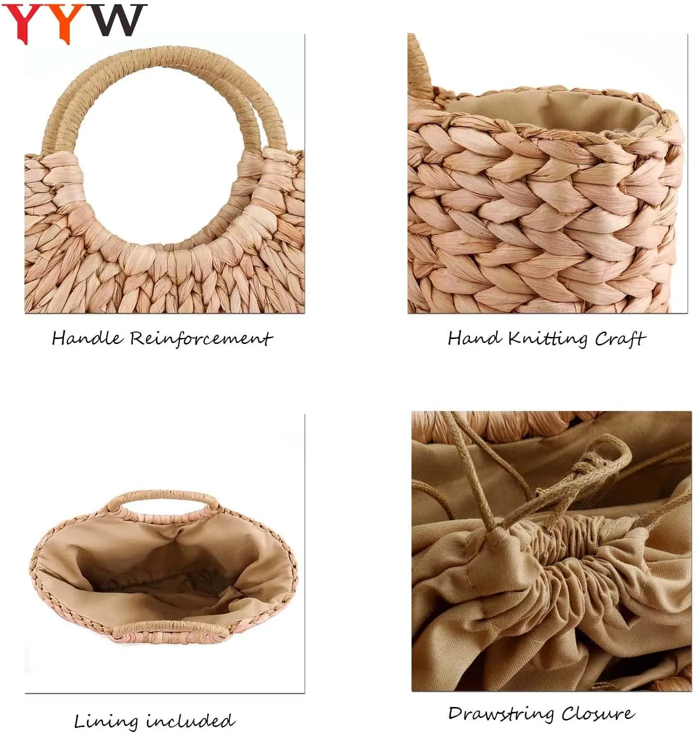 Summer Rattan Bag for Women Straw Hand-woven Top-handle Handbag Beach Sea Straw Rattan Tote Clutch Bags