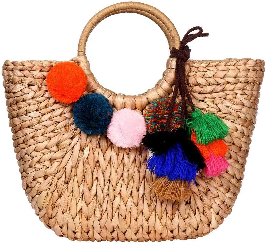 Summer Rattan Bag for Women Straw Hand-woven Top-handle Handbag Beach Sea Straw Rattan Tote Clutch Bags