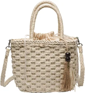 Summer Straw Bag: Large Beach Purse, Hand-Woven Vacation Handbag, Vintage Rattan Crossbody for Outdoor,Holidays,Everyday