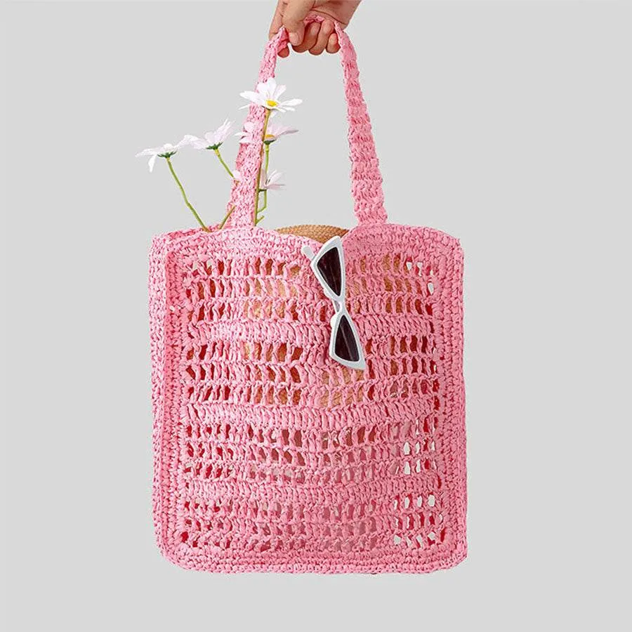 Summer Straw Beach Tote Bag Handwoven Handbag