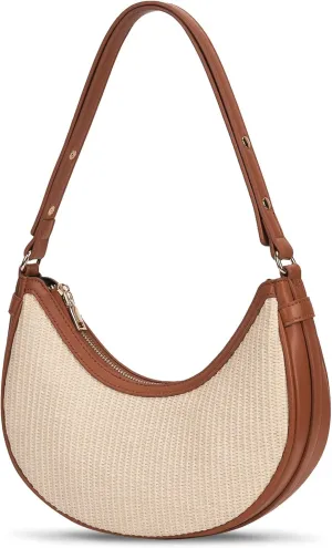 Summer Straw Shoulder Bag for Women Woven Beach Purse Straw Purses Crescent Handbags