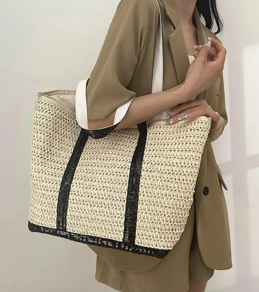 Summer Straw Shoulder Bags for Women Large Capacity Beach Tote Purse Woven Casual Top Handle Handbag Vacation