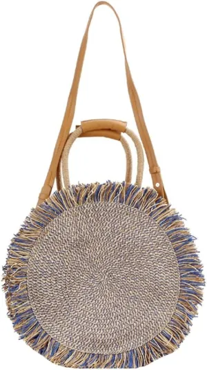 Summer Straw Shouler Crossbody Bag for Women Round Tote Purse Handwoven Beach Handbag Rattan Woven Satchel