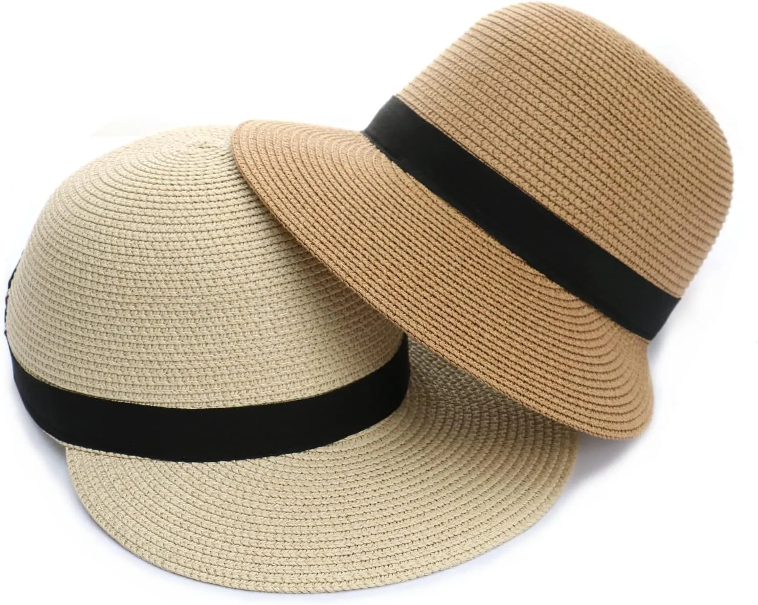 Summer Visor Hats for Women Foldable Floppy Solid Color Straw Sun Hat Travel Beach Baseball Cap