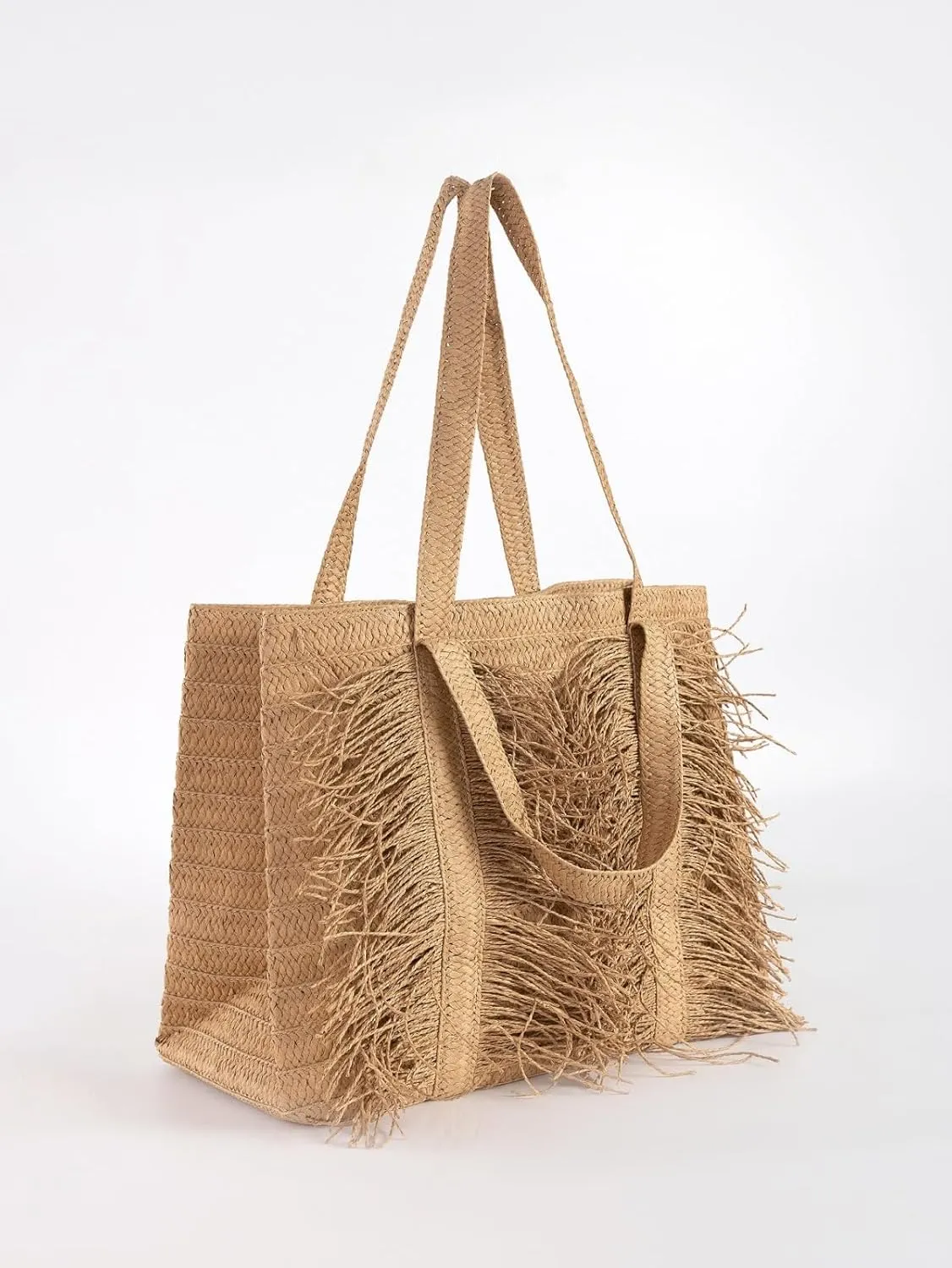 Summer Woven Straw Handbag Top Handle Large Capacity Beach Tote 2025 Shoulder Bag Tassels Vacation Travel Purse