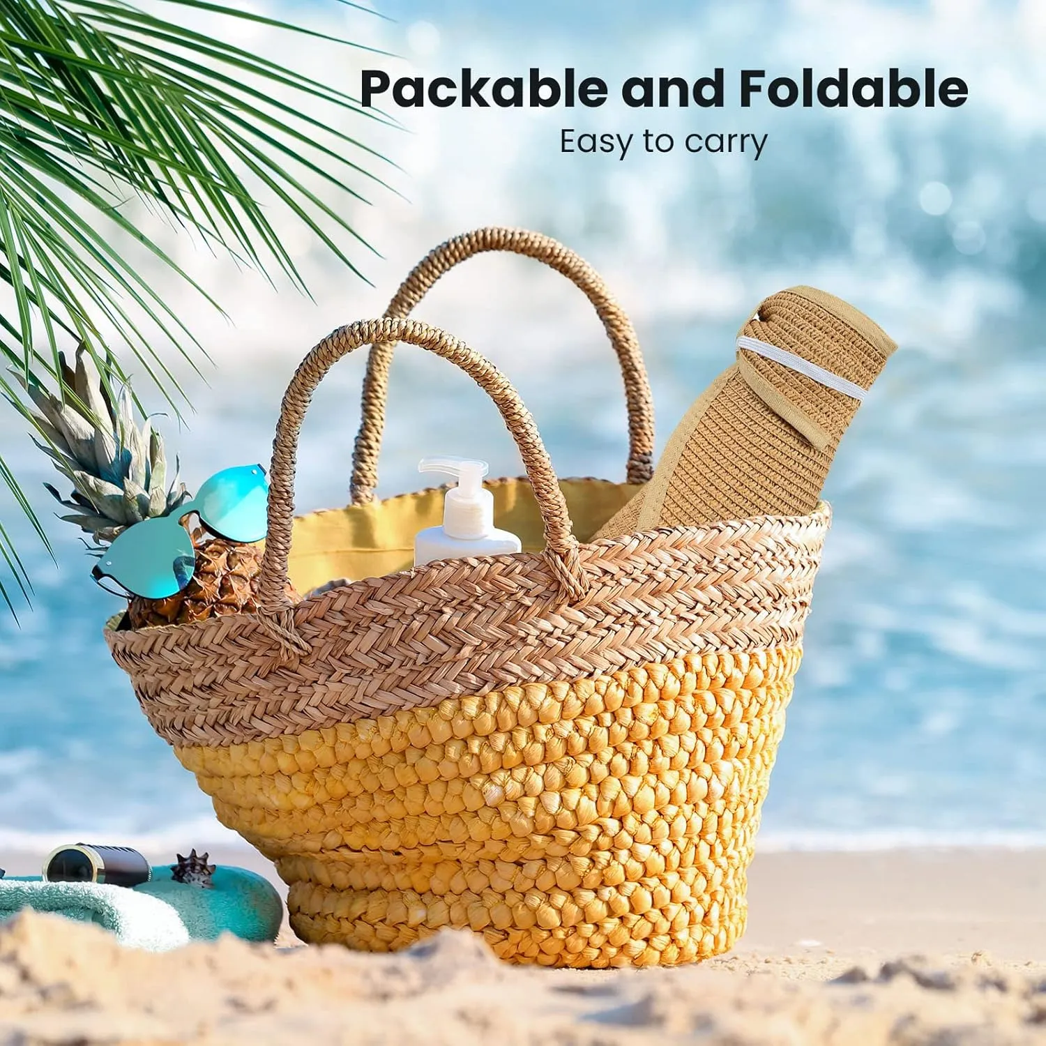 Sun Hats for Women Fashionable Womens Wide Brim Hat Roll-up Straw Sun Visor Hat