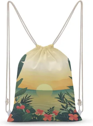 Sun Sets over Drawstring Backpack for Women Men Drawstring Bag for Travel Swimming Sports Gym Bag