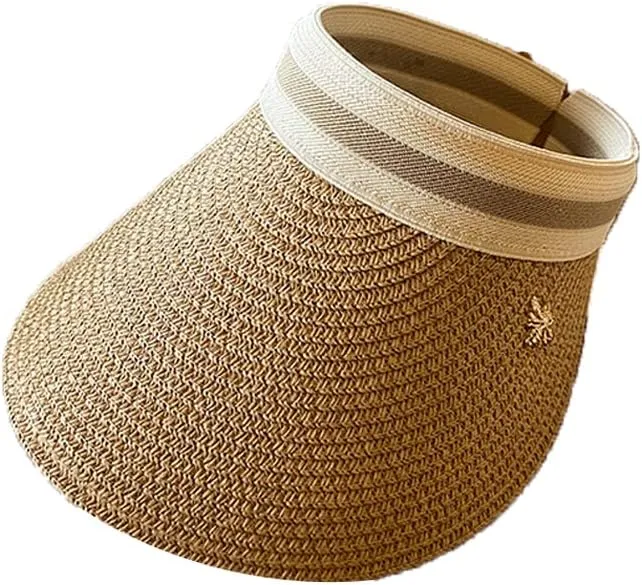 Sun Visor Hats for Women Wide Brim Straw Visors Womens Beach Visors Summer Roll Up Ponytail Beach Hat