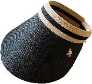 Sun Visor Hats for Women Wide Brim Straw Visors Womens Beach Visors Summer Roll Up Ponytail Beach Hat