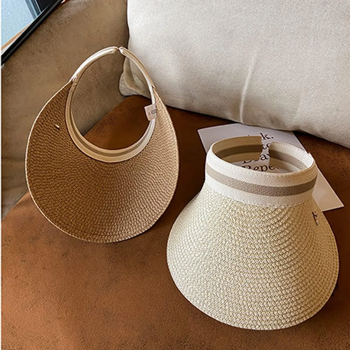 Sun Visor Hats for Women Wide Brim Straw Visors Womens Beach Visors Summer Roll Up Ponytail Beach Hat