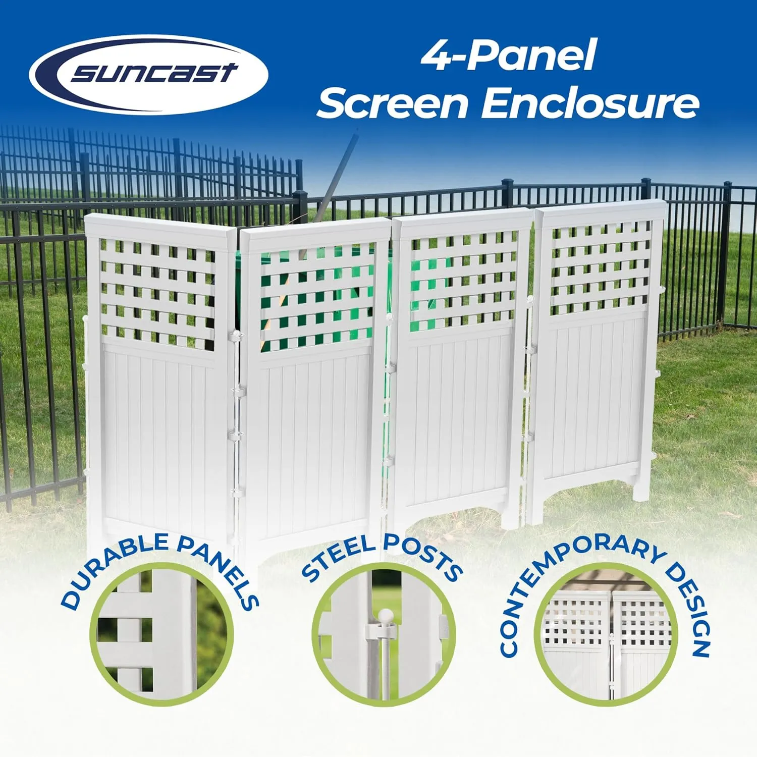 Suncast 4 Panel Reversible Outdoor Screen Enclosure, 44" (H) x 23" (W) per, White