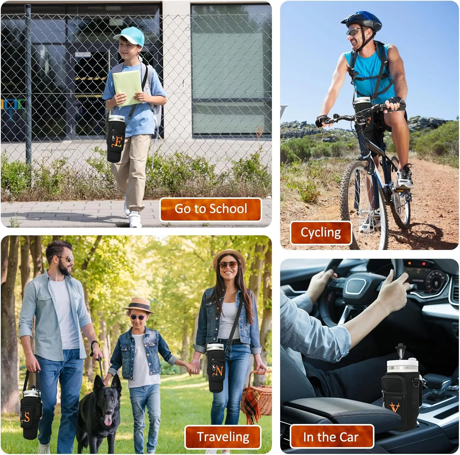 Sunegg Water Bottle Carrier Bag for Stanley 40 oz Tumbler with Handle, Water Bottle Holder Pouch with Phone Pocket, Straw Cover & Adjustable Strap, Accessories for Stanley Cup