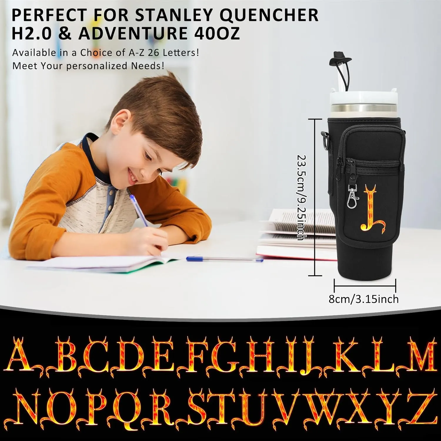 Sunegg Water Bottle Carrier Bag for Stanley 40 oz Tumbler with Handle, Water Bottle Holder Pouch with Phone Pocket, Straw Cover & Adjustable Strap, Accessories for Stanley Cup