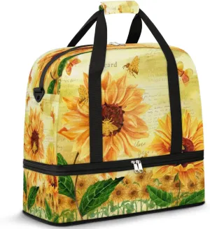 Sunflower Bee Haven Travel Duffel Bag, Travel Essentials, Gym Bag for Women, Weekender Overnight Bag With Shoes Compartment, Carry On Bags for Airplanes