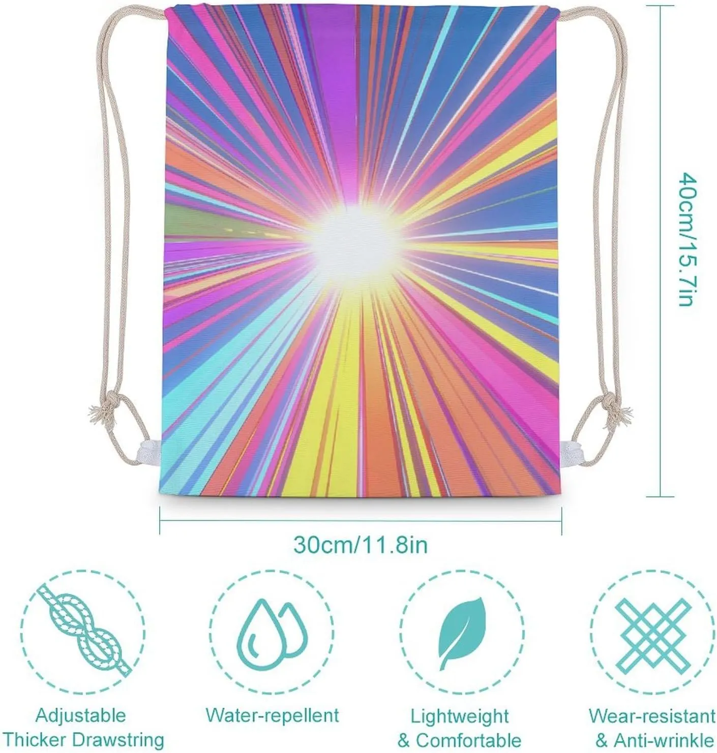 Sunshine Drawstring Backpack Canvas Double Shoulder Bag Sports Gym Sackpack String Bag for Women Men 30x40cm