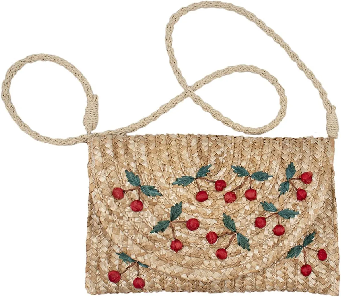 surell Cherry Crossbody Straw Bag - Women's Clutch Bag with Cherries - Summer Beach Bag with Long Strap