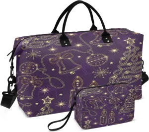 susiyo Christmas Tree Bells Expandable Travel Duffle Bag, Large Weekender Overnight Bags and Adjustable Strap, Carry On Shoulder Tote Bag, Gym Duffel Bag with Toiletry Bags for Hospital