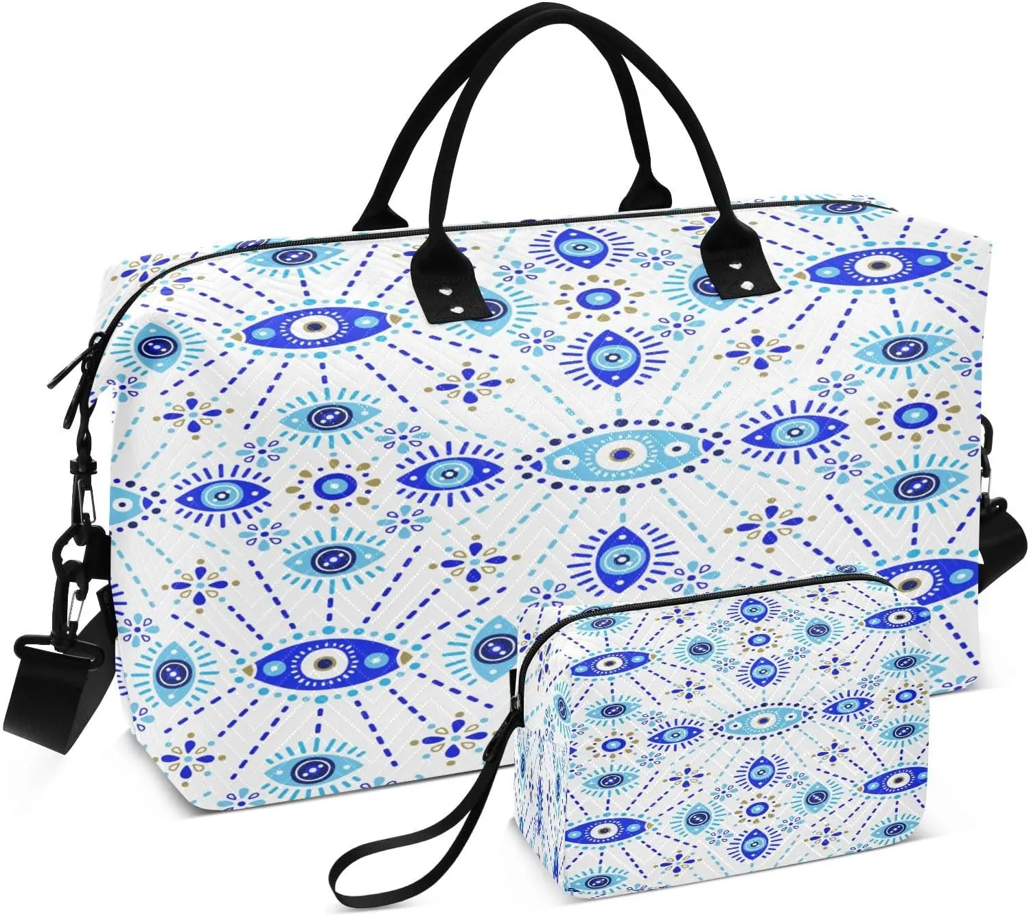 susiyo Classical Turkish Evil Eye Expandable Travel Duffle Bag, Large Weekender Overnight Bags and Adjustable Strap, Carry On Shoulder Tote Bag, Gym Duffel Bag with Toiletry Bags for Hospital
