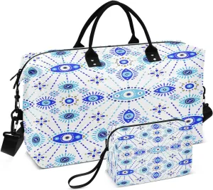 susiyo Classical Turkish Evil Eye Expandable Travel Duffle Bag, Large Weekender Overnight Bags and Adjustable Strap, Carry On Shoulder Tote Bag, Gym Duffel Bag with Toiletry Bags for Hospital
