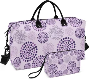 susiyo Purple Dotted Concentric Expandable Travel Duffle Bag, Large Weekender Overnight Bags and Adjustable Strap, Carry On Shoulder Tote Bag, Gym Duffel Bag with Toiletry Bags for Hospital