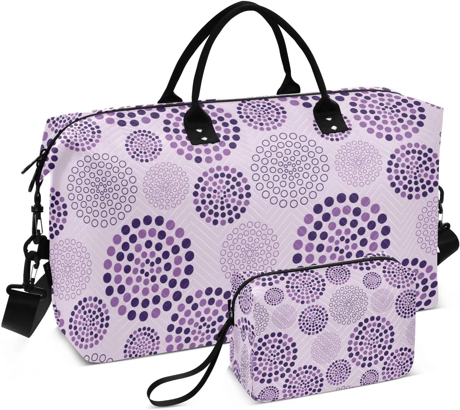 susiyo Purple Dotted Concentric Expandable Travel Duffle Bag, Large Weekender Overnight Bags and Adjustable Strap, Carry On Shoulder Tote Bag, Gym Duffel Bag with Toiletry Bags for Hospital