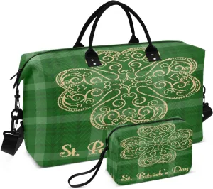 susiyo Saint Patrick's Day Green Expandable Travel Duffle Bag, Large Weekender Overnight Bags and Adjustable Strap, Carry On Shoulder Tote Bag, Gym Duffel Bag with Toiletry Bags for Hospital