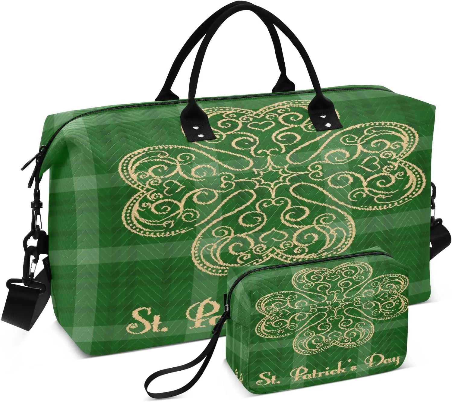 susiyo Saint Patrick's Day Green Expandable Travel Duffle Bag, Large Weekender Overnight Bags and Adjustable Strap, Carry On Shoulder Tote Bag, Gym Duffel Bag with Toiletry Bags for Hospital