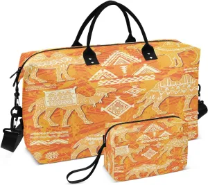 susiyo Stylish Orange Camels Expandable Travel Duffle Bag, Large Weekender Overnight Bags and Adjustable Strap, Carry On Shoulder Tote Bag, Gym Duffel Bag with Toiletry Bags for Hospital