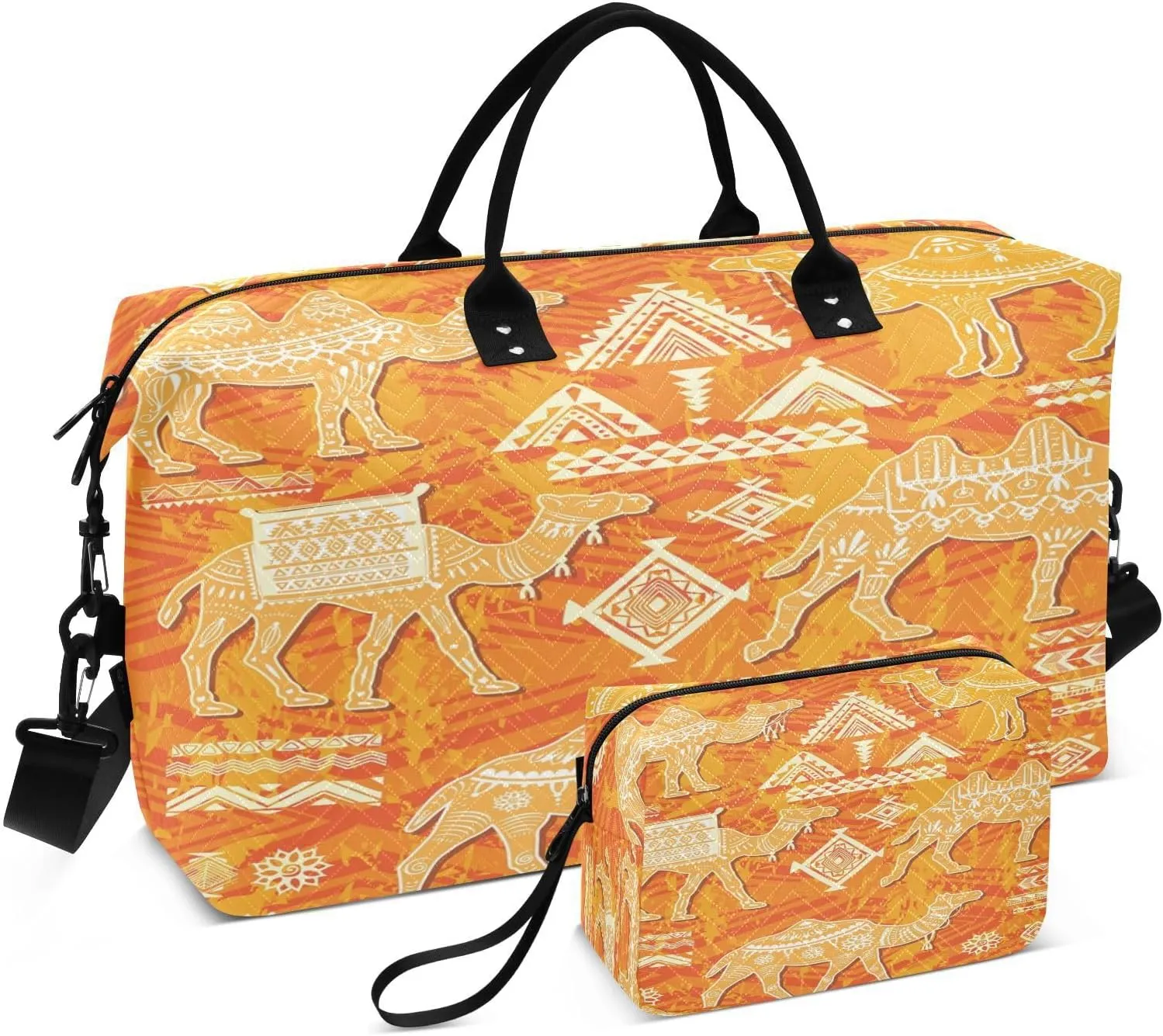 susiyo Stylish Orange Camels Expandable Travel Duffle Bag, Large Weekender Overnight Bags and Adjustable Strap, Carry On Shoulder Tote Bag, Gym Duffel Bag with Toiletry Bags for Hospital