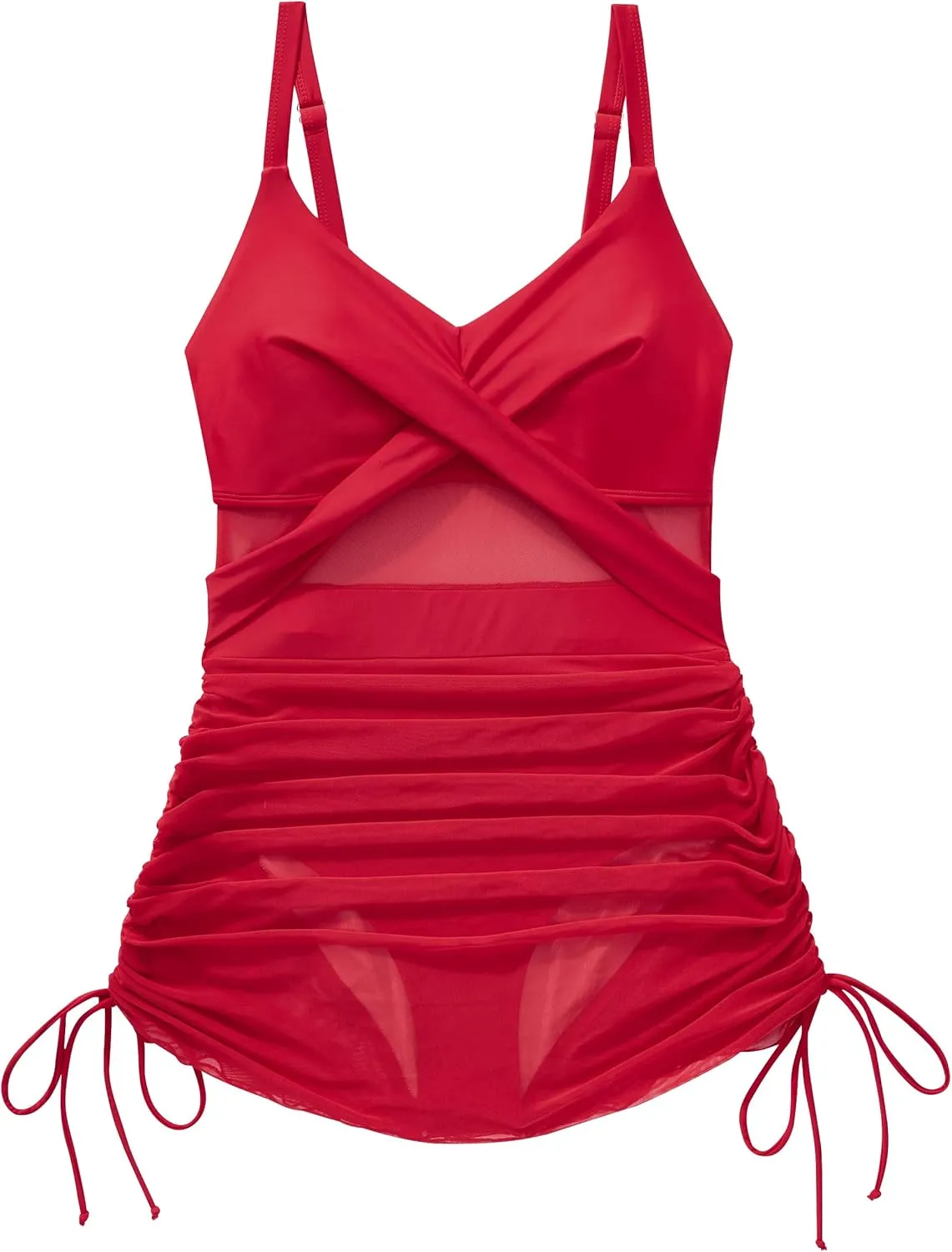SUUKSESS Women One Piece Swim Dress Tummy Control Swimsuit Mesh Bathing Suit