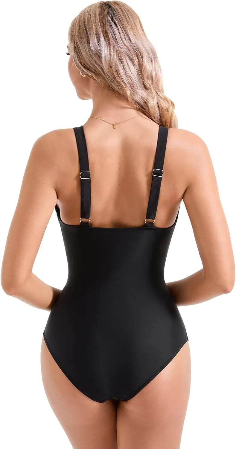 SUUKSESS Women Sexy Mesh Tummy Control Swimsuit Push Up High Waisted Bathing Suit