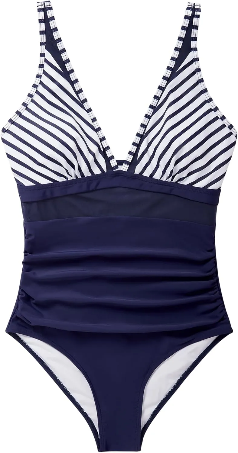 SUUKSESS Women Sexy Mesh Tummy Control Swimsuit Push Up High Waisted Bathing Suit
