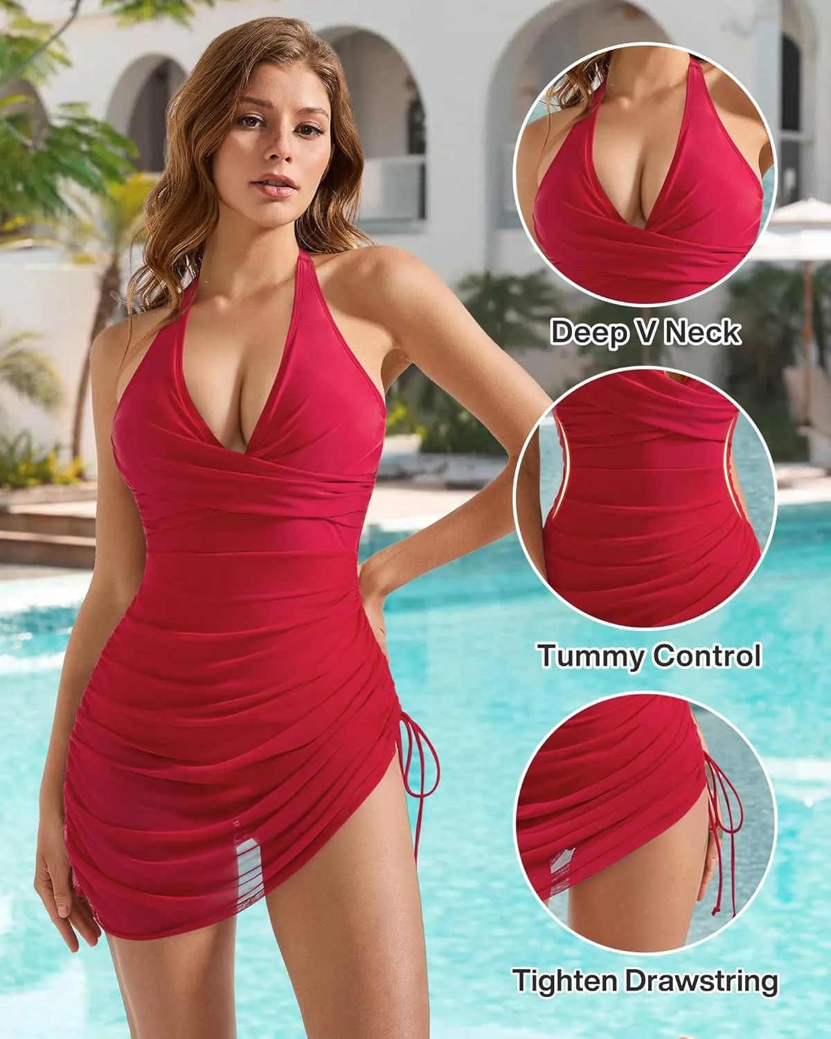 SUUKSESS Women Sexy One Piece Swimsuit Tummy Control Bathing Suit Mesh Swimdress