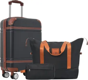 SVRCK Hardshell Luggage Set with Carry-on Suitcase and Bags, Expandable Travel Duffel, 20 IN, Black