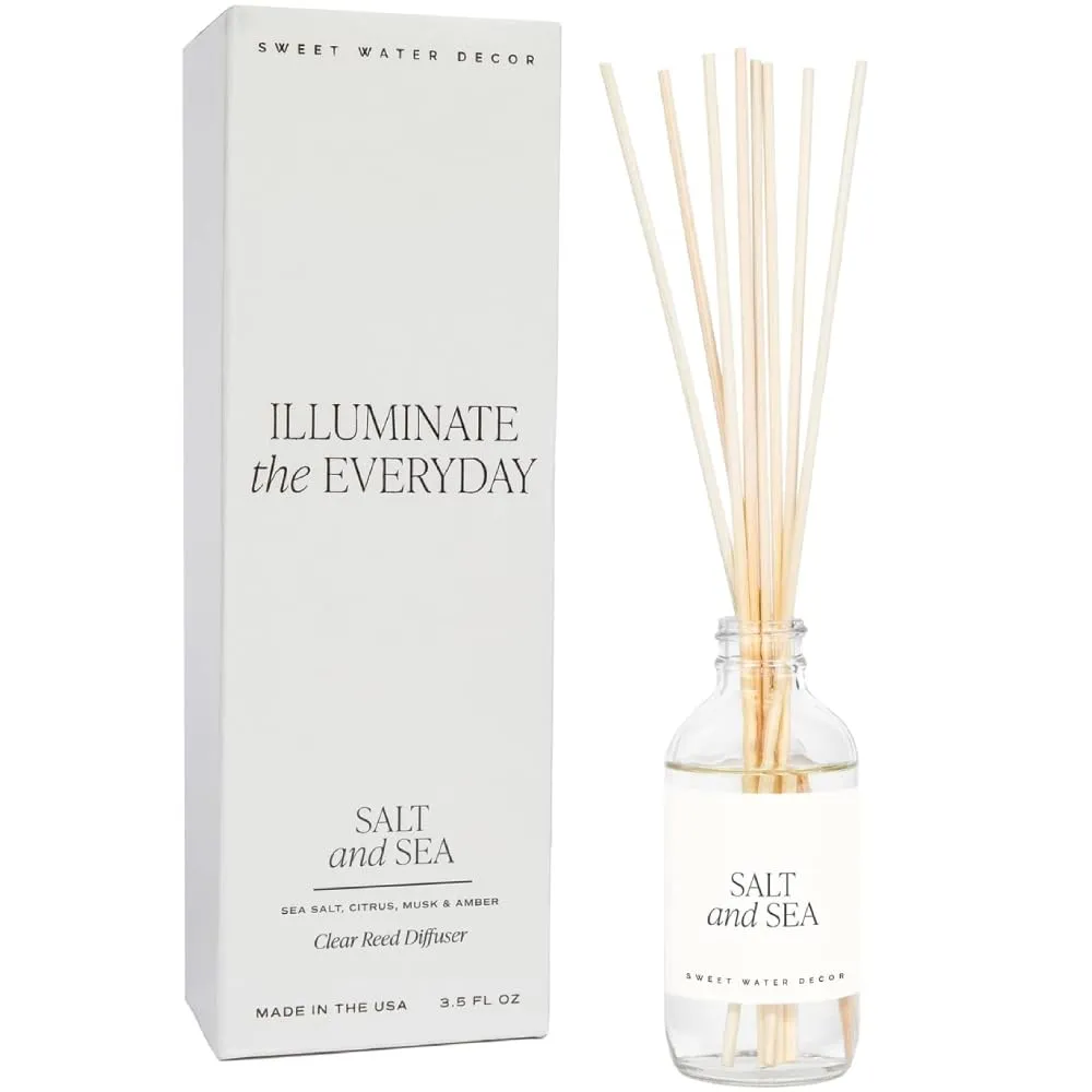 Sweet Water Decor Salt and Sea Reed Diffuser Set - Sea Salt, Citrus, Musk, and Amber Summer Scented Diffuser - Scent Diffusers for Home, Long Lasting Fragrance, Made in the USA