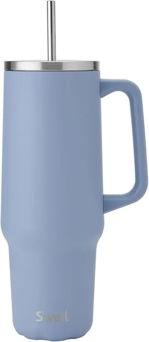 S'well Recycled Stainless Steel Tumbler XL with Straw and Handle, 40oz, Hydrangea Blue, Triple Layered Vacuum Insulated Containers Keeps Drinks Cold for 50 hours, Hot for 10, and Iced for 4 days