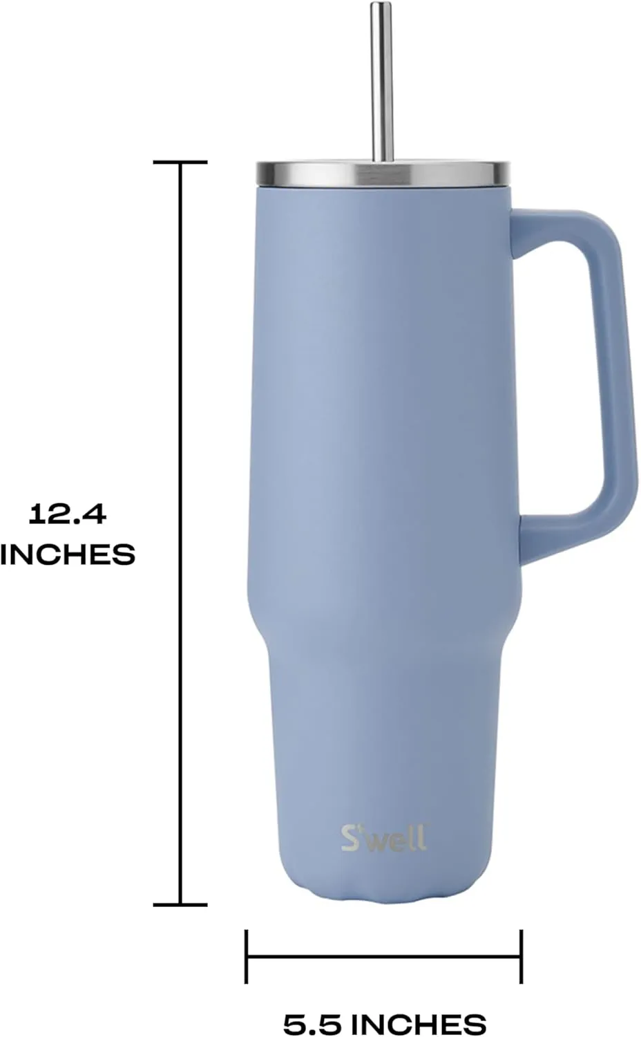 S'well Recycled Stainless Steel Tumbler XL with Straw and Handle, 40oz, Hydrangea Blue, Triple Layered Vacuum Insulated Containers Keeps Drinks Cold for 50 hours, Hot for 10, and Iced for 4 days