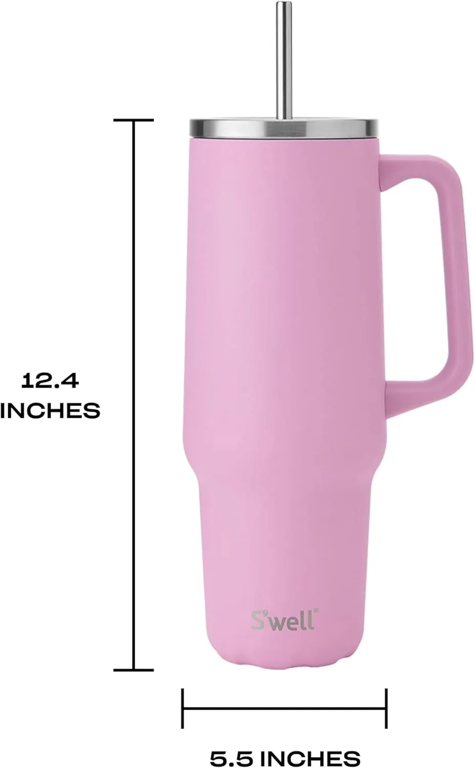 S'well Recycled Stainless Steel Tumbler XL with Straw and Handle, 40oz, Hydrangea Pink, Triple Layered Vacuum Insulated Containers Keeps Drinks Cold for 50 hours and Hot for 10