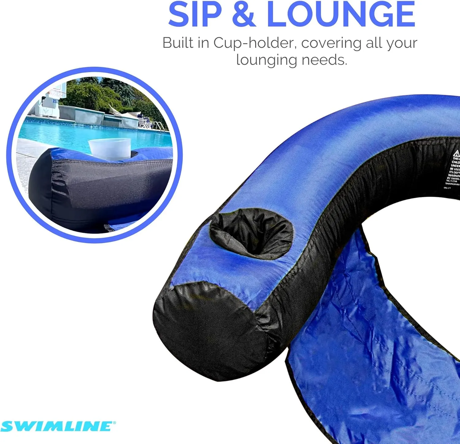 SWIMLINE ORIGINAL Fabric Covered U-Seat Inflatable Pool Lounger | With Comfortable Sling Seat, Back Rest, and Built In Cup Holder | For Pool, Beach, Lake, and More