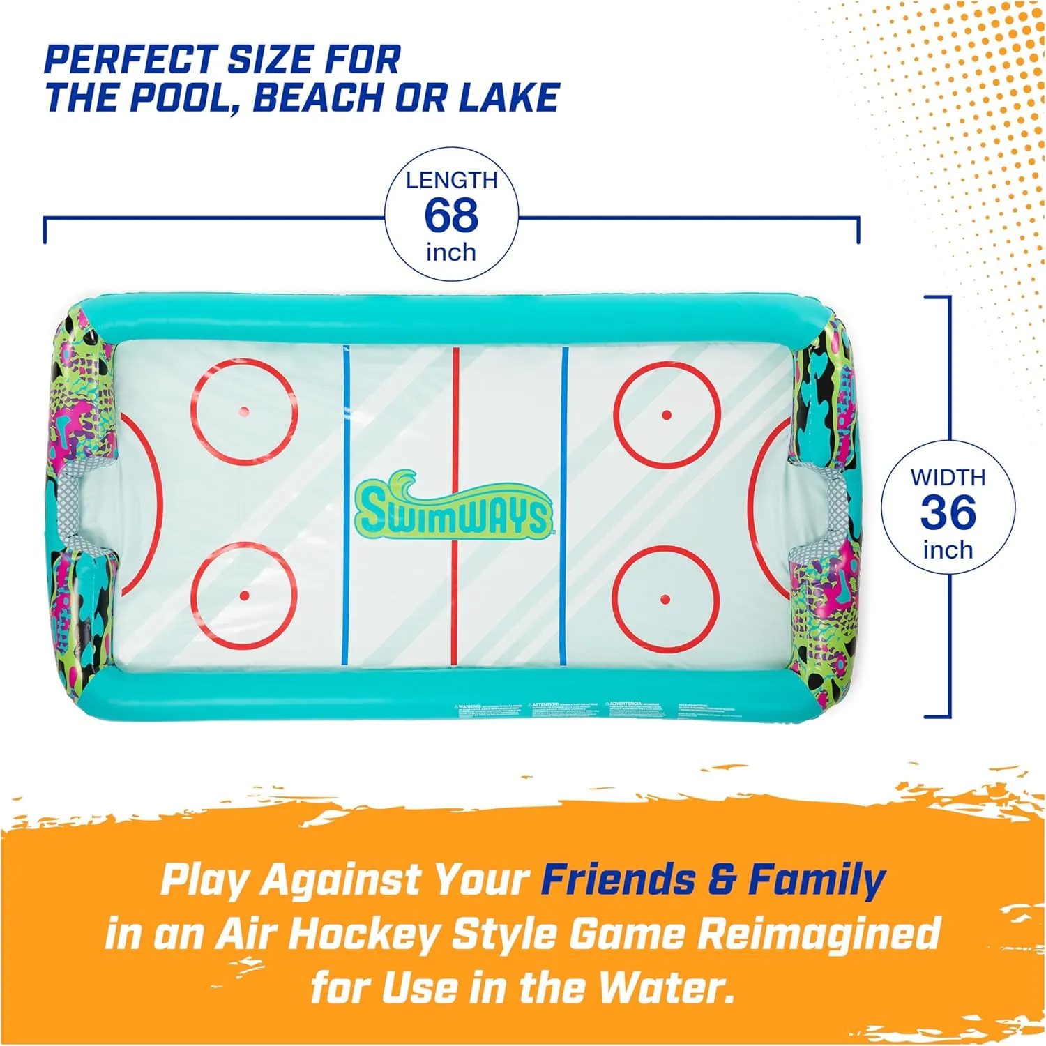 SwimWays Hydro Hockey Inflatable Water Floating Table Hockey Set, Pool Toy for Kids Ages 5 