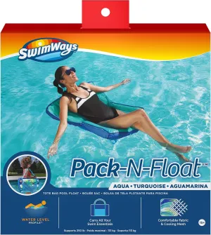 SwimWays Pack-N-Float 2-in-1 Pool Chair and Tote Bag, Blue Palm