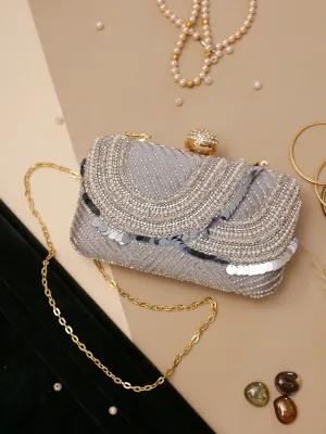 Swisni grey embroidered clutch bag