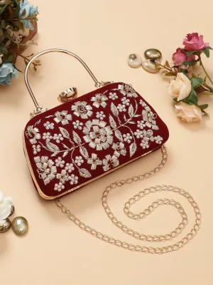 Swisni maroon dabka clutch bag