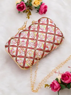 Swisni orange printed embroidered clutch bag