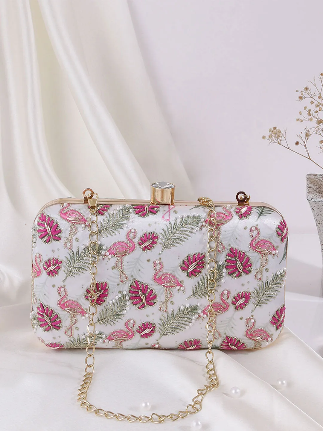 SWISNI PRINTED EMBROIDERED CLUTCH BAG