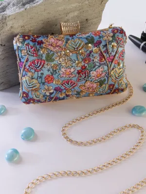 Swisni printed embroidered clutch bag