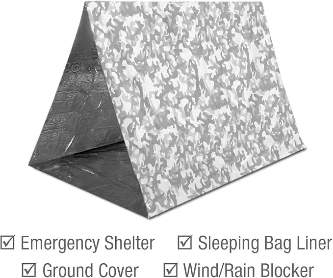 Swiss Safe Emergency Mylar Thermal Blankets   Bonus Space Blanket - Compact & Insulated for Cold Weather - Designed for NASA, Outdoor Camping, Survival, First Aid Car Kit - Arctic Camouflage, 4 Pack